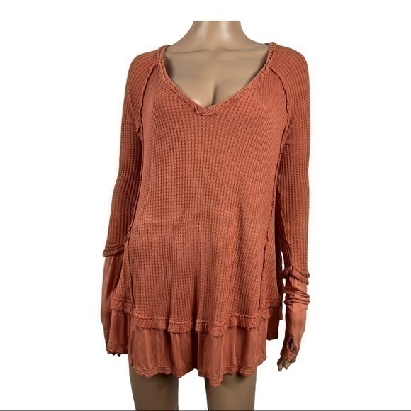 Free people laguna waffle coral knit thermal Sz S/P - Picture 1 of 9